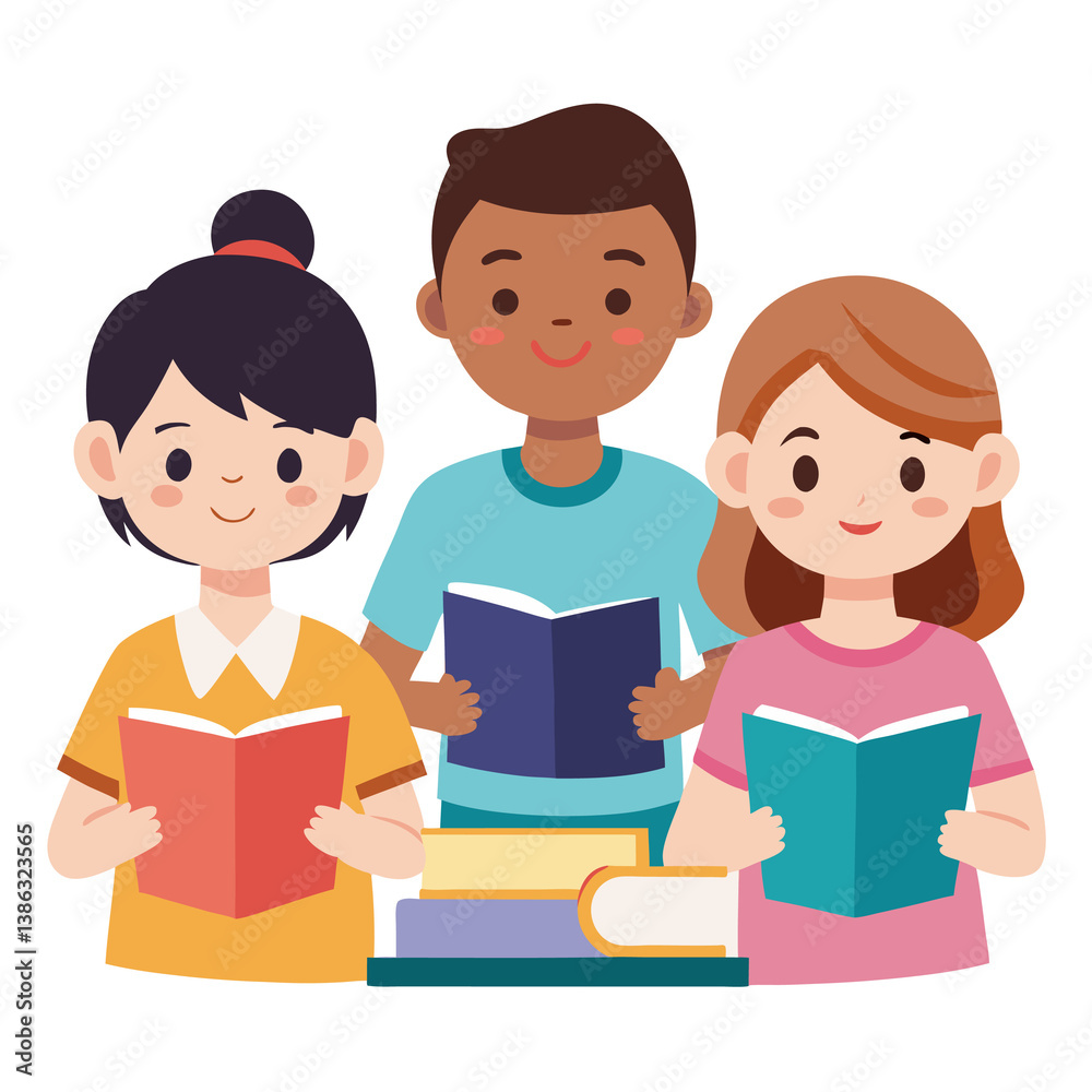 A group of friend reading isolated on transferring background , group study A group of friend reading isolated on transferring background , group study