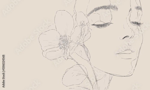 Beauty in Professional Success - Minimalist Line Art of Face and Flower