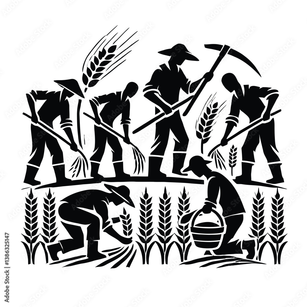 Fototapeta premium Farmers Harvesting Crops