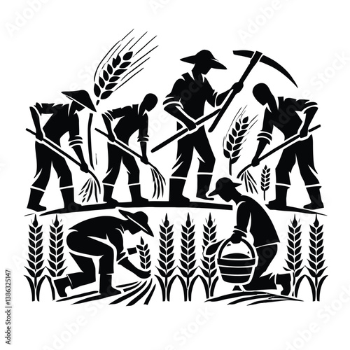 Farmers Harvesting Crops