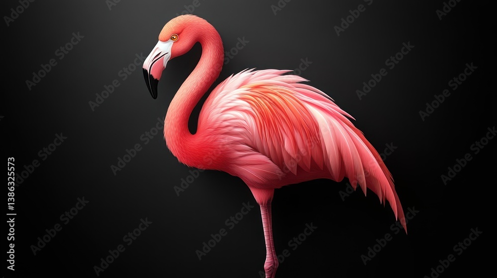 Naklejka premium Vibrant Pink Bird with Graceful Posture Against a Dark Background