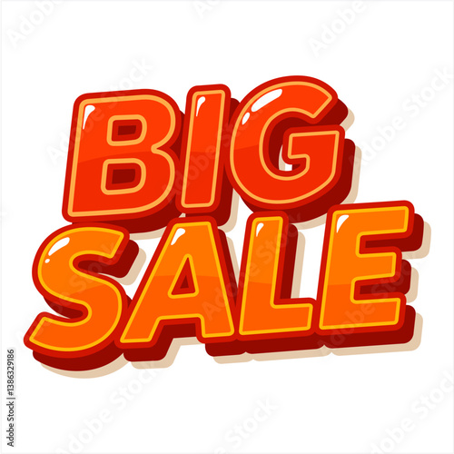 Bold "Big Sale" text in glossy red and orange letters with shadow effect on white background. Ideal for promoting discounts, offers, or shopping campaigns.