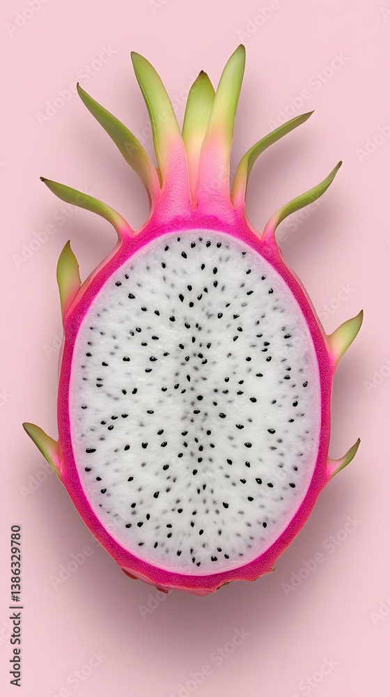 Halved Dragon Fruit on Pink Background Close Up Halved Dragon Fruit on Pink Background Close Up