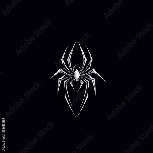 A stylized spider design in silver and black