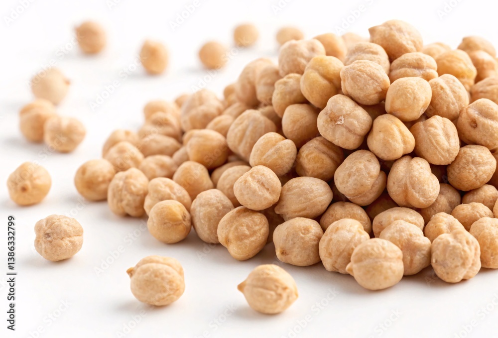 Close-Up of Fresh Chickpeas Piled on Clean White Surface Highlighting Natural Texture and Nutritional Value. Fresh Chickpeas Piled isolated on white background. Close-Up of Fresh Chickpeas Piled on Clean White Surface Highlighting Natural Texture and Nutritional Value. Fresh Chickpeas Piled isolated on white background.
