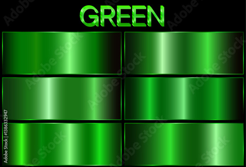 A set of green metallic gradients. Metallic gradient effects for the design of texts and bulletin boards, infographics. Metallic flag. EPS Vector. green gradient.