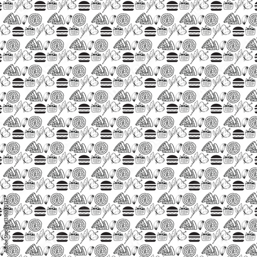 Vibrant Seamless Pattern with Iconic Fast Food Shapes

