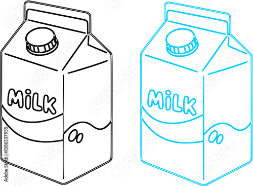 Carton package with milk box doodle hand drawn icon. Outline drawing carton package with milk box line clipart symbol
