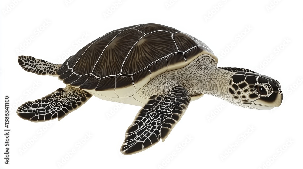 Obraz premium Sea Turtle Illustration: Exploring Marine Life and Conservation Through 3D Design in Coastal Ecosystems