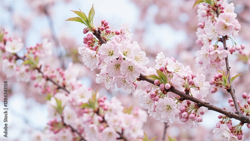 Experience the enchanting beauty of spring with a delicate cherry blossom branch in full bloom radiating soft pink hues and ethereal elegance Experience the enchanting beauty of spring with a delicate cherry blossom branch in full bloom radiating soft pink hues and ethereal elegance