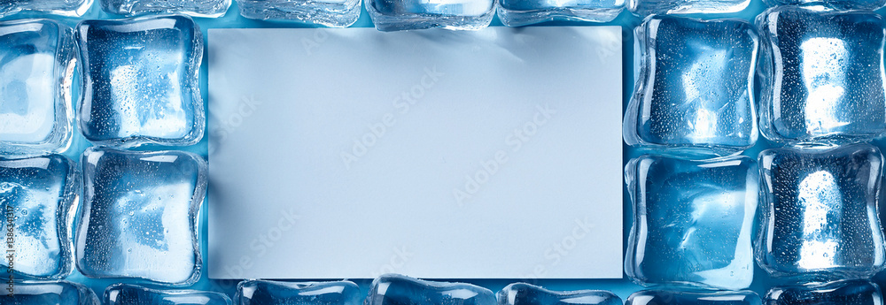 Ice cubes. Ice cube frame with empty space for notes Ice cubes. Ice cube frame with empty space for notes