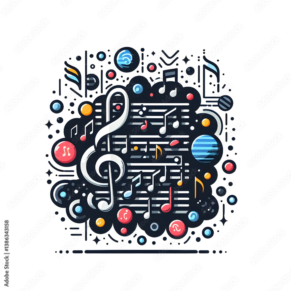 Vector music poster or notes staff icon isolated on white background Vector music poster or notes staff icon isolated on white background