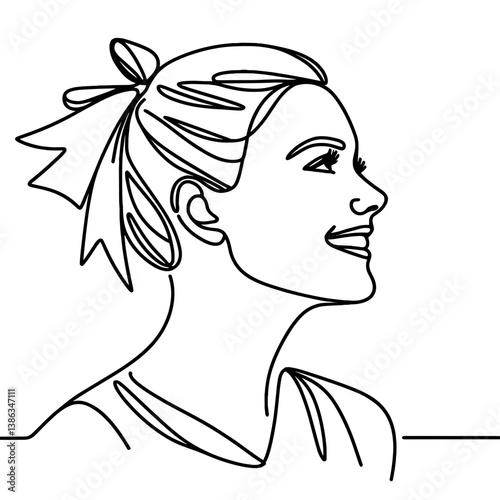 Cheerleader smiling in line art drawing style on a white background  