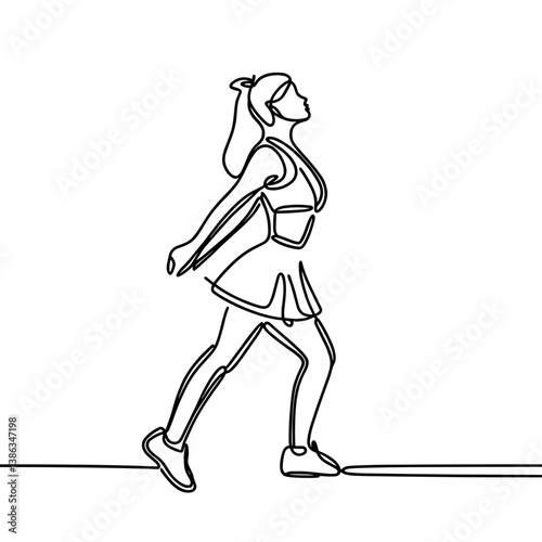 Cheerleader walking gracefully in a line art style  