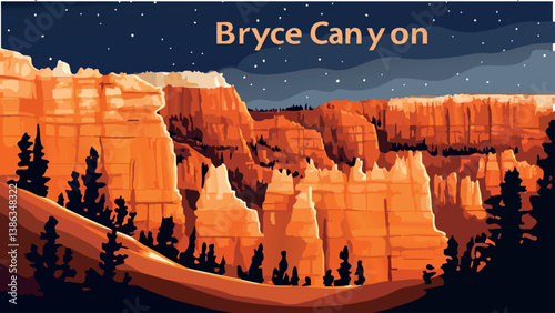 Bryce Canyon with Starry Skies and Hoodoos in Vector Art.eps