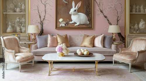 Modern Chic Living Room with Blush and Gold Accents