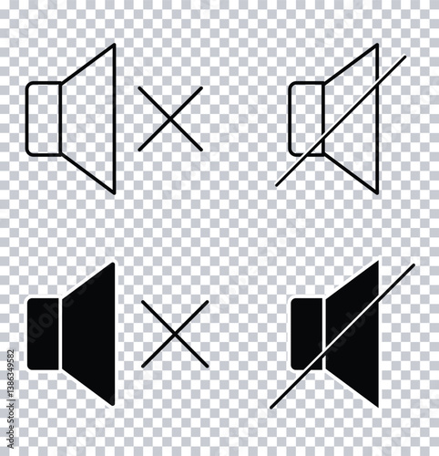 Mute Speaker Icons – Sound Off Symbols in Outline and Solid Styles on Transparent Background