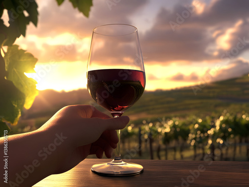 Person enjoying glass of wine at vineyard
