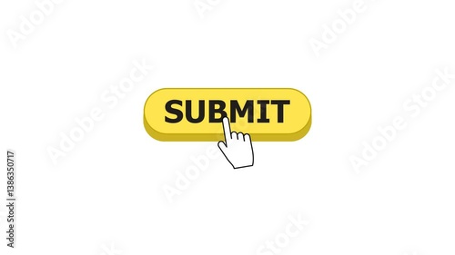 SUBMIT button click animation with arrow. Transparent background, 4K resolution