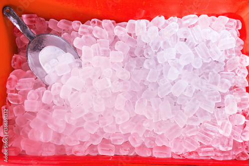 Tube ice inside the ice storage bin. For refreshing Coolness and brightness, suitable for summer.