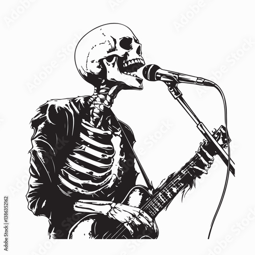 Skeleton Microphone Vector. Singer Skeleton Stock Illustrations 