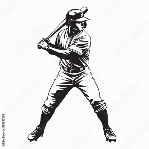 Baseball Player Vector Image. Batting Baseball Player Silhouette Vector.