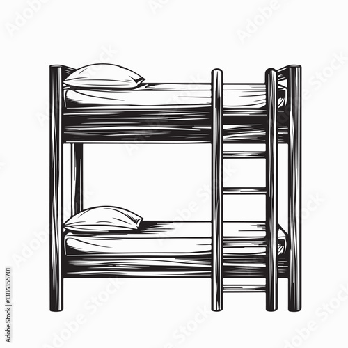Wooden bunk bed with a ladder image vector isolated on white background.