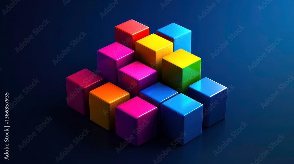 Vibrant 3D Cubes: Colorful Isometric Boxes with Dynamic Shadows in an Abstract Design Vibrant 3D Cubes: Colorful Isometric Boxes with Dynamic Shadows in an Abstract Design