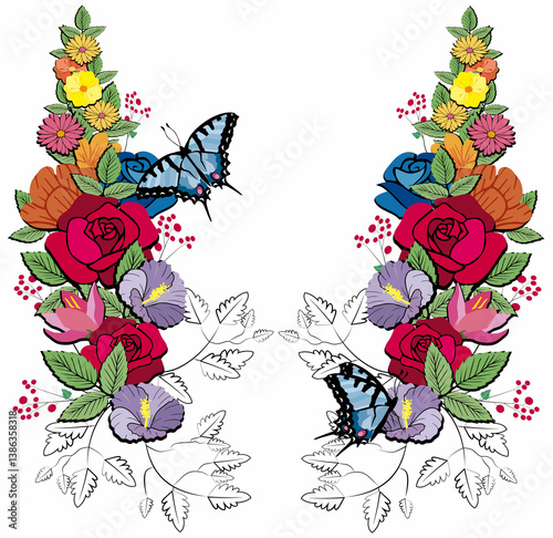 colorful flowers with butterflies