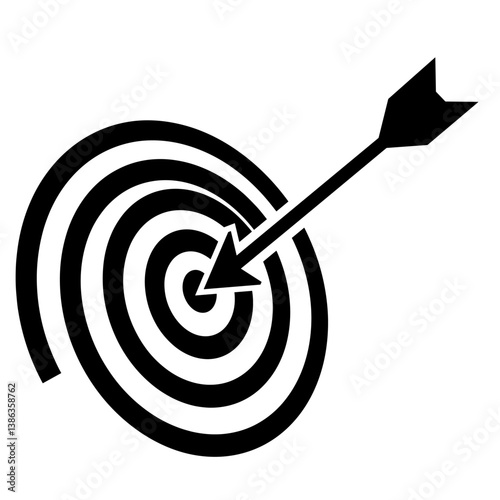 Target Hit: An arrow strikes the bullseye of a target, graphically representing precision and accuracy. This image encapsulates the essence of focused achievement and goal attainment.