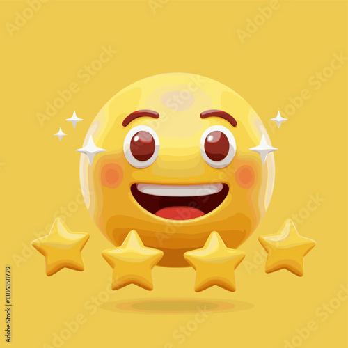 Radiant Smile: A cheerful emoji, radiating joy with twinkling eyes and a wide grin, surrounded by golden stars, all set against a vibrant yellow background, conveying pure happiness and positivity.