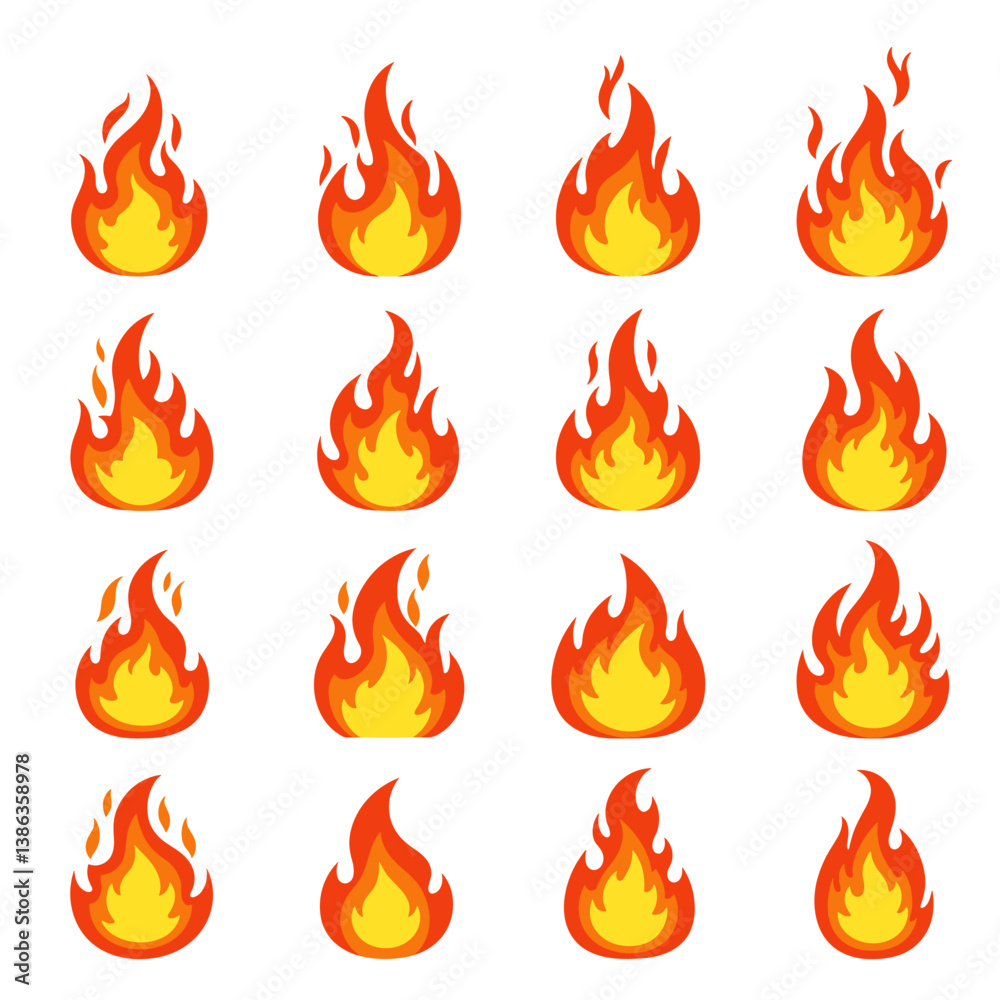 Fire Array: A vibrant illustration of a dynamic arrangement of flames, featuring varying shapes, colors, and sizes, conveying a sense of intensity and energy. Fire Array: A vibrant illustration of a dynamic arrangement of flames, featuring varying shapes, colors, and sizes, conveying a sense of intensity and energy.