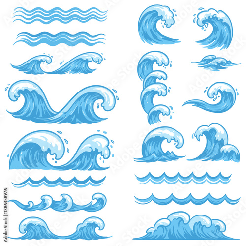 Oceanic Rhythms: A dynamic collection of illustrations, featuring captivating ocean waves, reflecting the raw power and serene beauty of the sea.