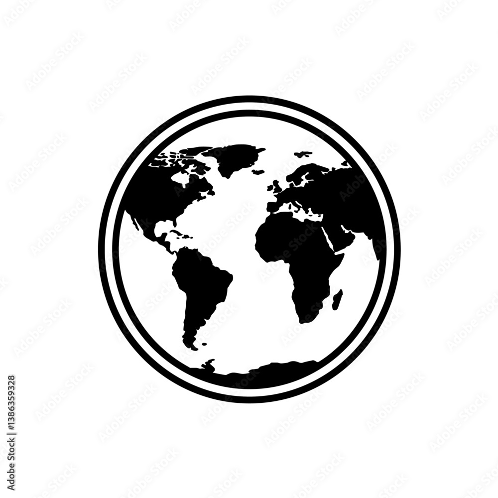 Global Icon in Silhouette: A minimalist emblem of the world, a black and white representation of the globe, symbolizes global connectivity, unity, and the interconnectedness of our planet. Global Icon in Silhouette: A minimalist emblem of the world, a black and white representation of the globe, symbolizes global connectivity, unity, and the interconnectedness of our planet.
