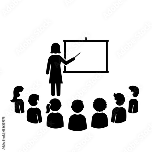 Classroom Dynamics: A graphic depiction shows an educator leading a lesson. An environment of learning and interaction.