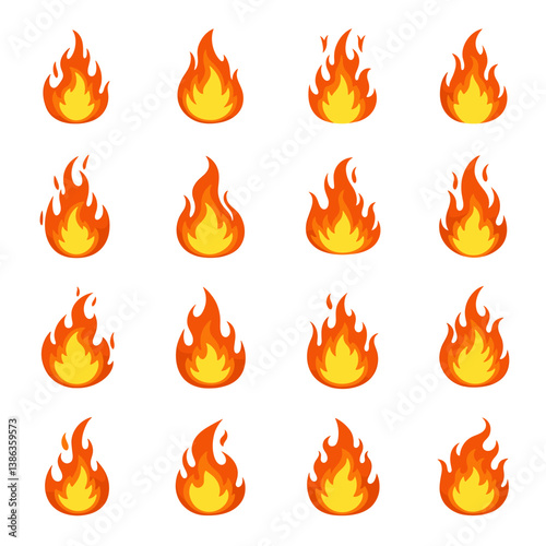 Flame Elements Set: A dynamic collection of fiery flames in varied shapes, igniting imagination, ideal for design and illustration. 