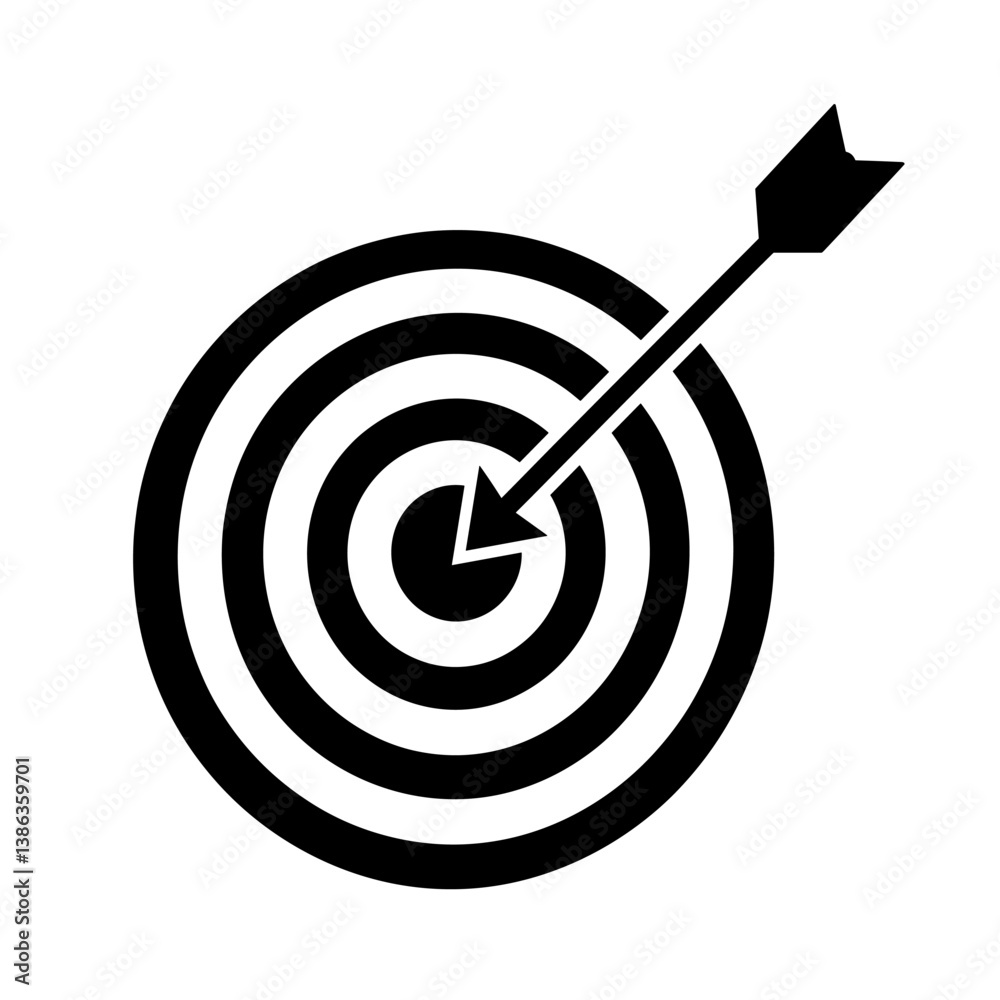 Bullseye: An arrow strikes the bullseye, symbolizing precision, accuracy, and achieving goals, in a clean and modern design. Bullseye: An arrow strikes the bullseye, symbolizing precision, accuracy, and achieving goals, in a clean and modern design.