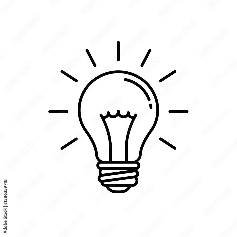 Illuminating Idea: A simple line art illustration of a shining light bulb, capturing the essence of a brilliant idea. Illuminating Idea: A simple line art illustration of a shining light bulb, capturing the essence of a brilliant idea.
