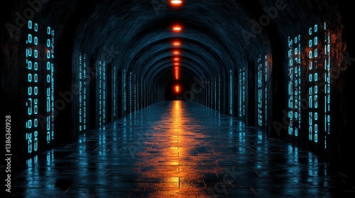 Wallpaper Mural Futuristic Digital Corridor: A Neon-Lit Passageway Torontodigital.ca