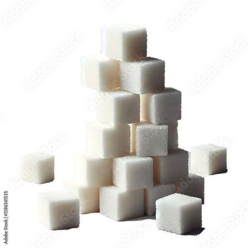 Stacked sugar cubes isolated on white background