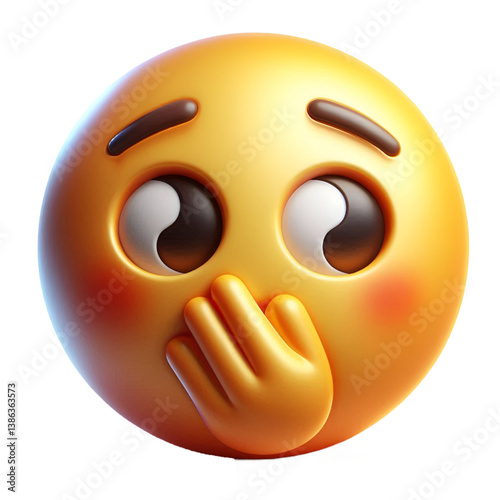 Hushed or surprised face three-dimensional emoji isolated on white background