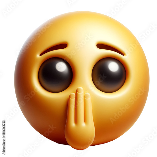 Hushed or surprised face three-dimensional emoji isolated on white background