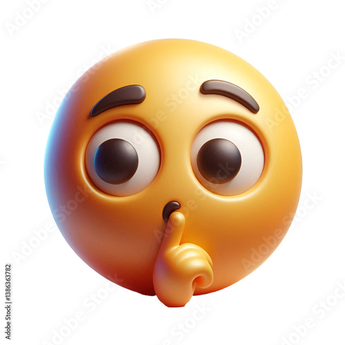 Hushed or surprised face three-dimensional emoji isolated on white background