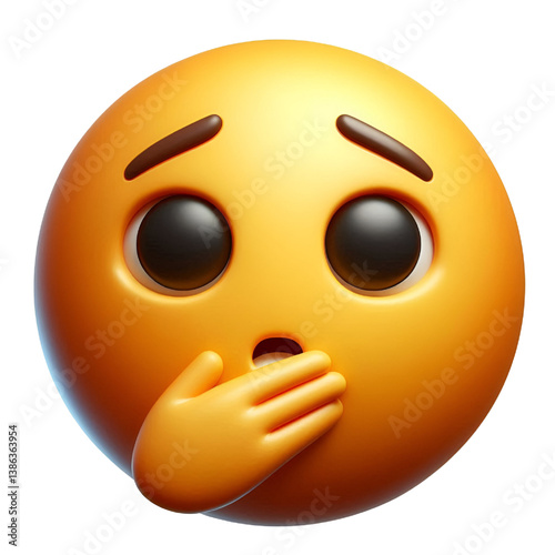 Hushed or surprised face three-dimensional emoji isolated on white background