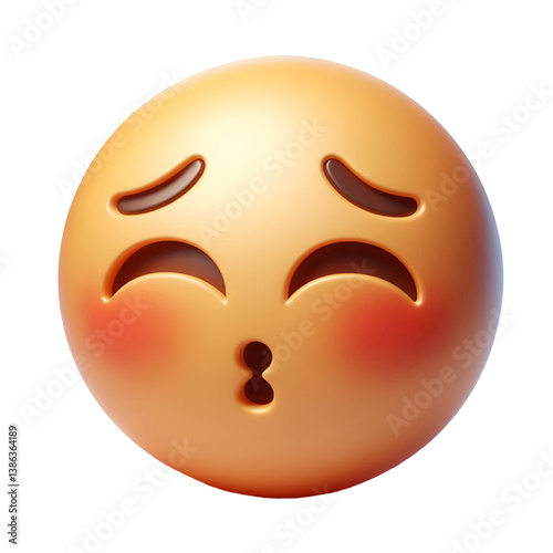 Hushed or surprised face three-dimensional emoji isolated on white background