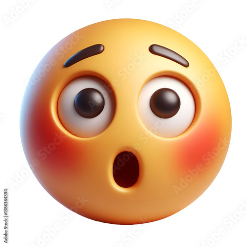Hushed or surprised face three-dimensional emoji isolated on white background