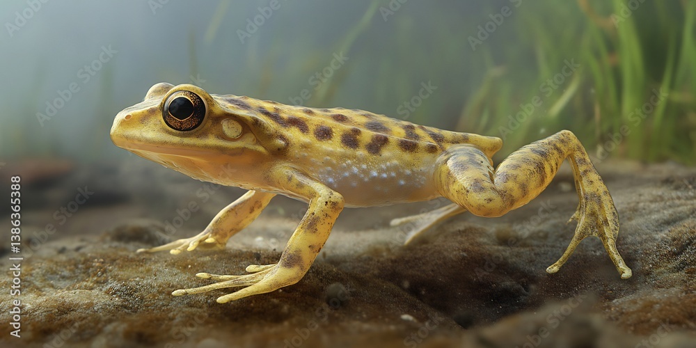 Fototapeta premium Post zygotic isolation amphibians A hybrid frog with reduced offspring viability showcasing the limitations of interbreeding realistic accurate anatomy