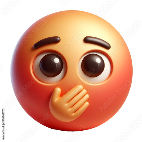 Hushed or surprised face three-dimensional emoji isolated on white background