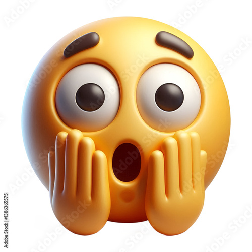 Hushed or surprised face three-dimensional emoji isolated on white background