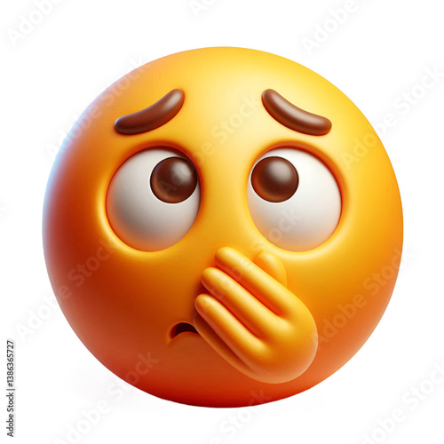 Hushed or surprised face three-dimensional emoji isolated on white background